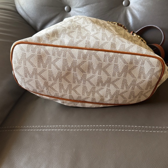 Michael Kors Cream Vanilla Monogram MK Shoulder Bag with Gold Accents - Picture 8 of 14